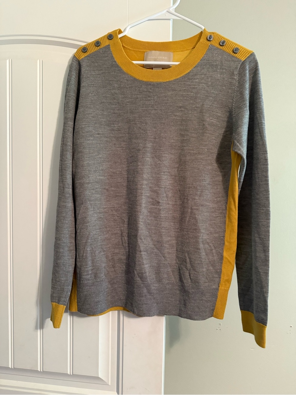 Banana Republic Gray Crewneck Sweater with Mustard Trim